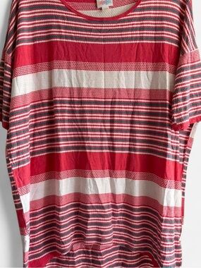 LulaRoe Size XXS Pink White Green Striped Patterned Short Sleeve Tunic Comfy